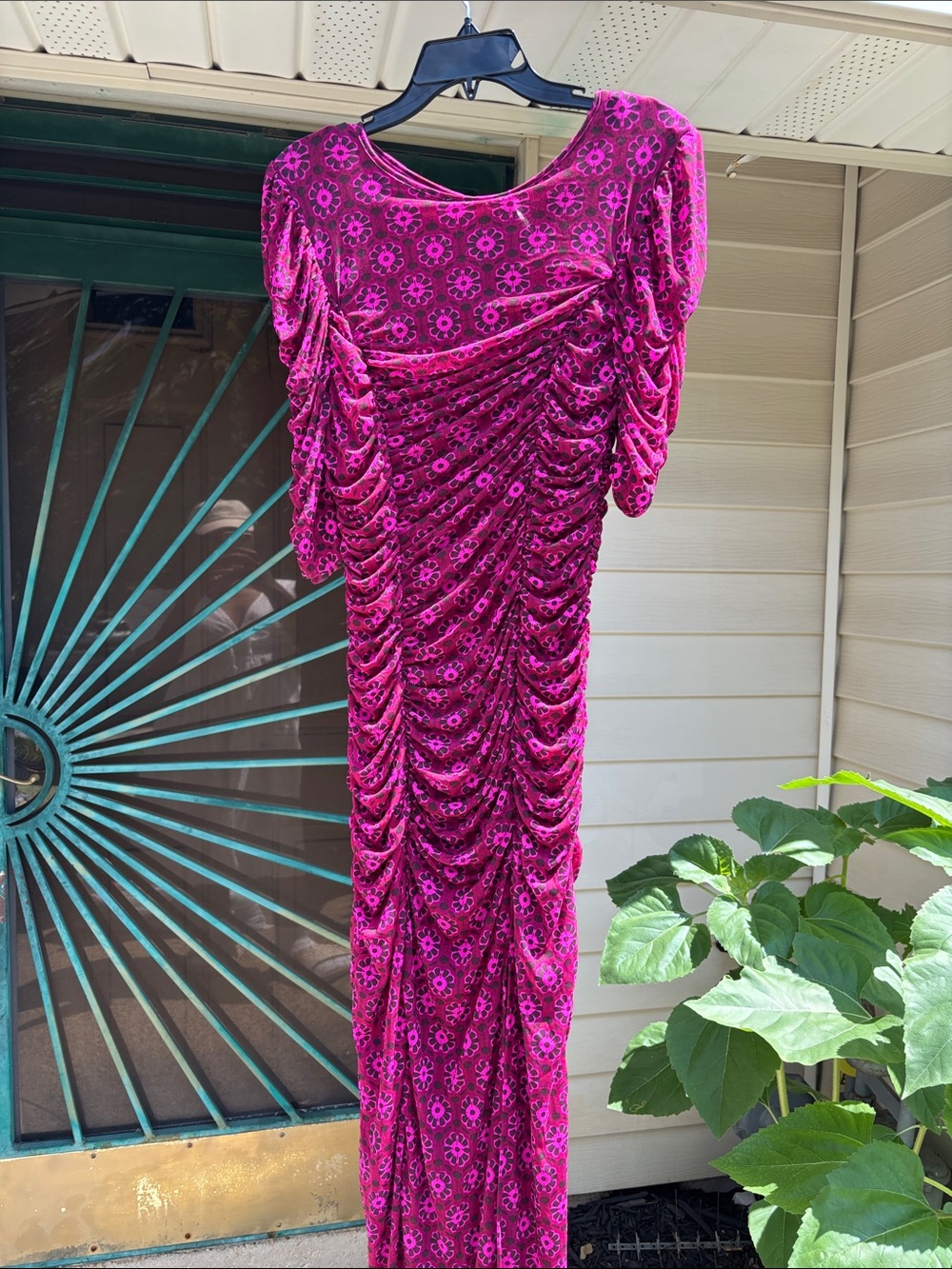 Free People Fuchsia Brielle Floral Ruched Side Slit Maxi Dress